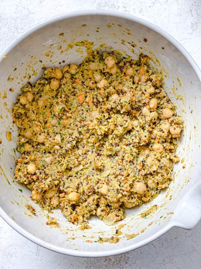 post mixing of Quinoa Chickpea Patties ingredients in a bowl