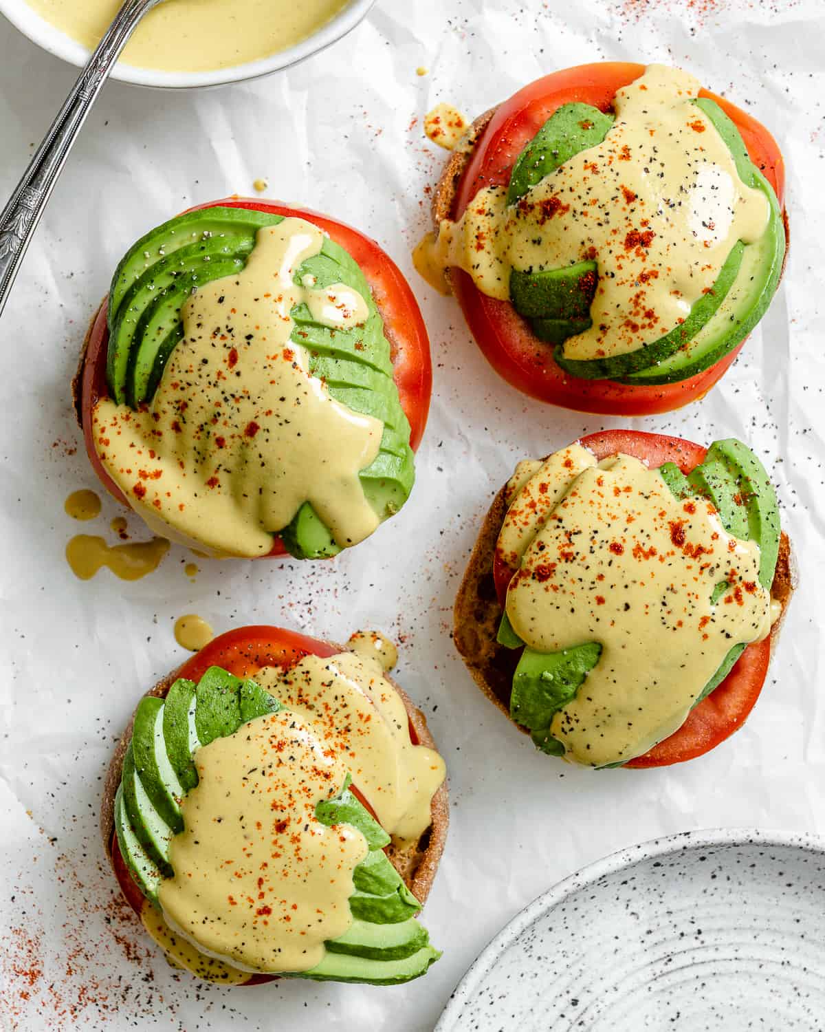 completed Easy Vegan Hollandaise Sauce against a white background