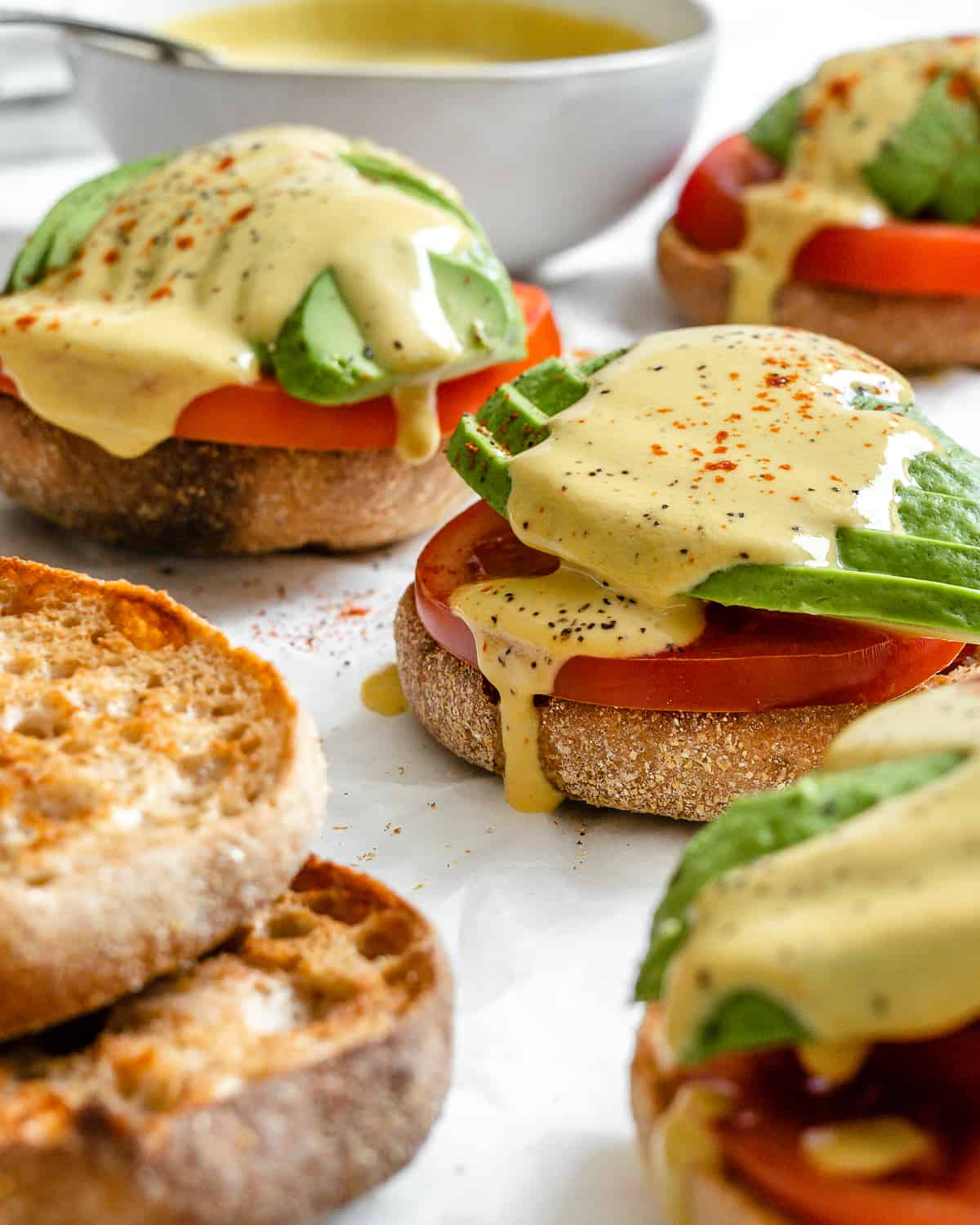 completed Easy Vegan Hollandaise Sauce against a white background