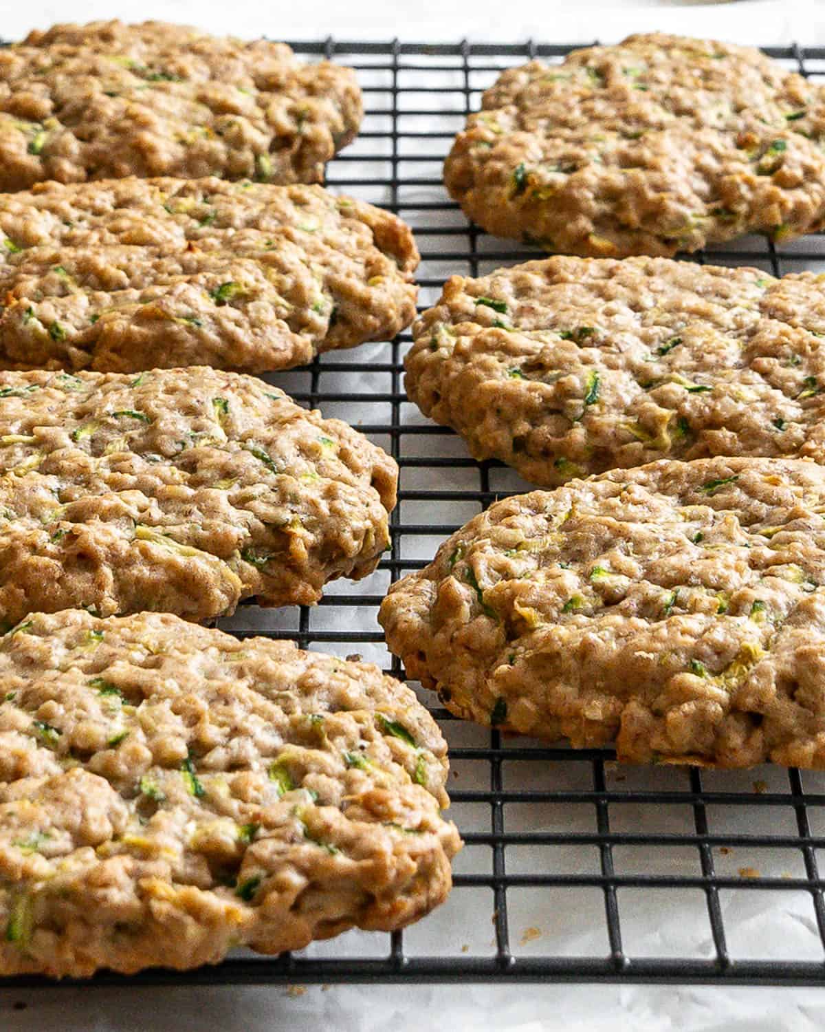 completed Oatmeal Zucchini Cookies on wire rack