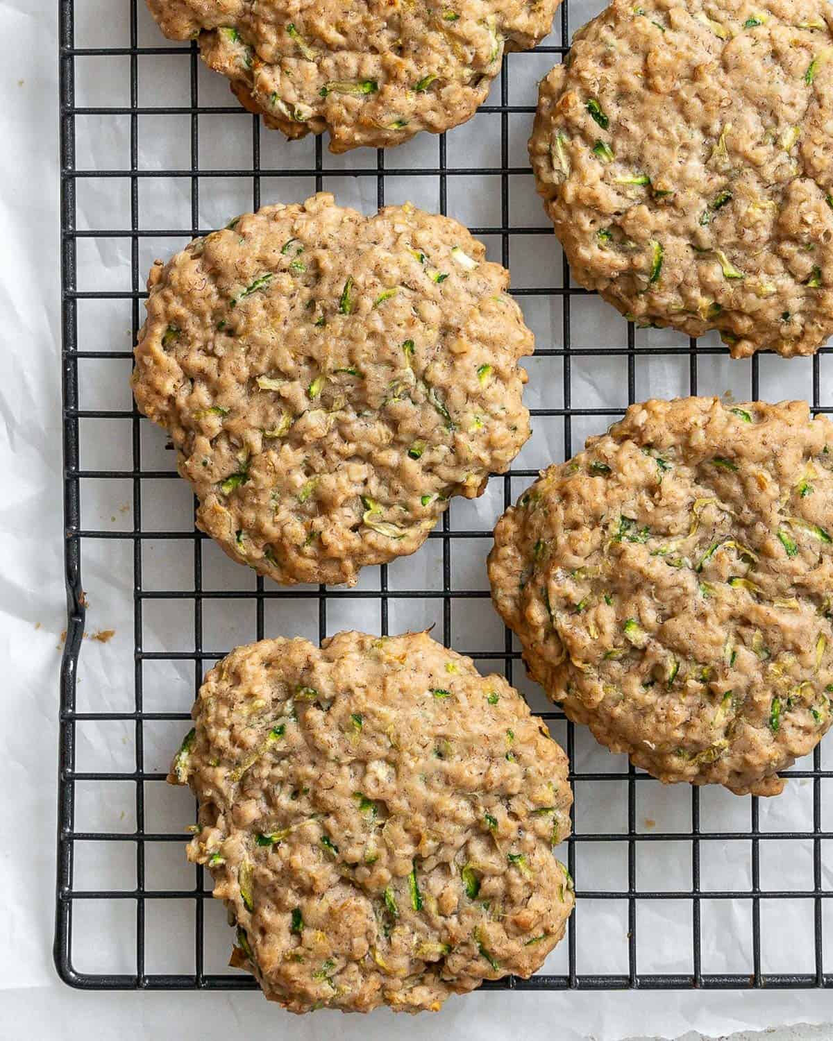 completed Oatmeal Zucchini Cookies on wire rack
