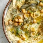 completed Dill Pickle Hummus against a white background
