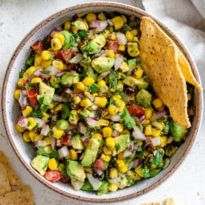 completed Roasted Chili Corn Salsa (2 Ways) in a bowl