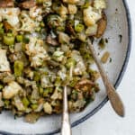 completed The Best Cauliflower Stuffing plated against a white background