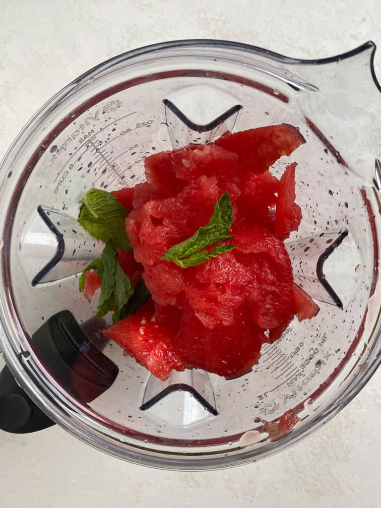 addition of watermelon ingredients into blender
