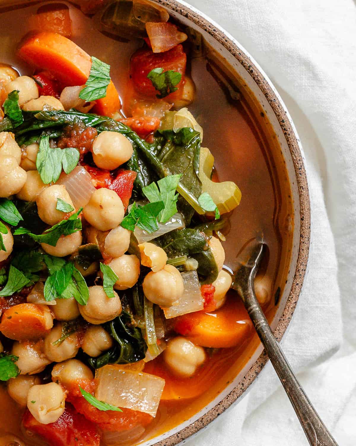 compelted Easy Garbanzo Bean Soup [Stove, Instant Pot, Crockpot] in a bowl