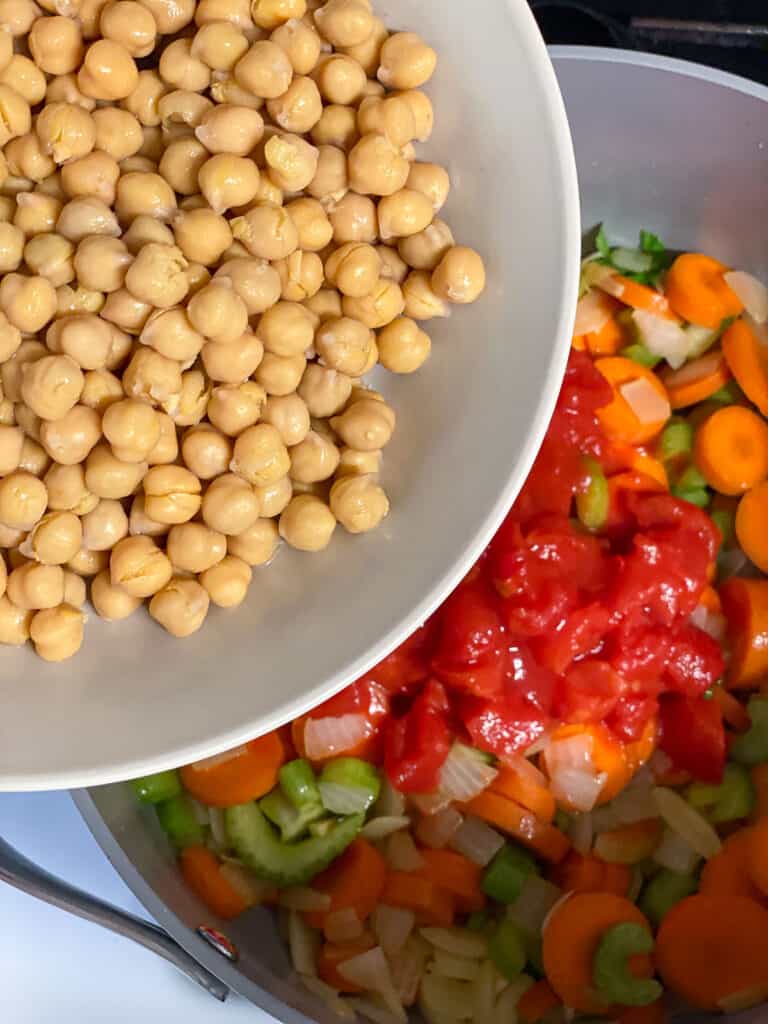 process s،t of garbanzo beans added to pan