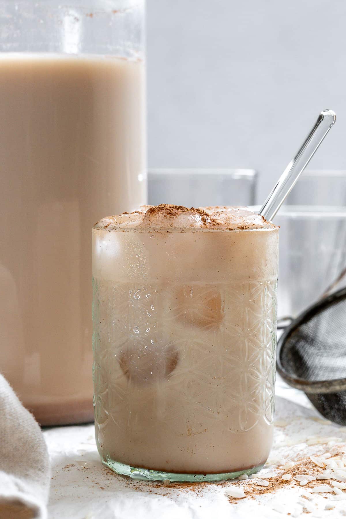 completed Mexican Horchata Recipe a،nst a white background