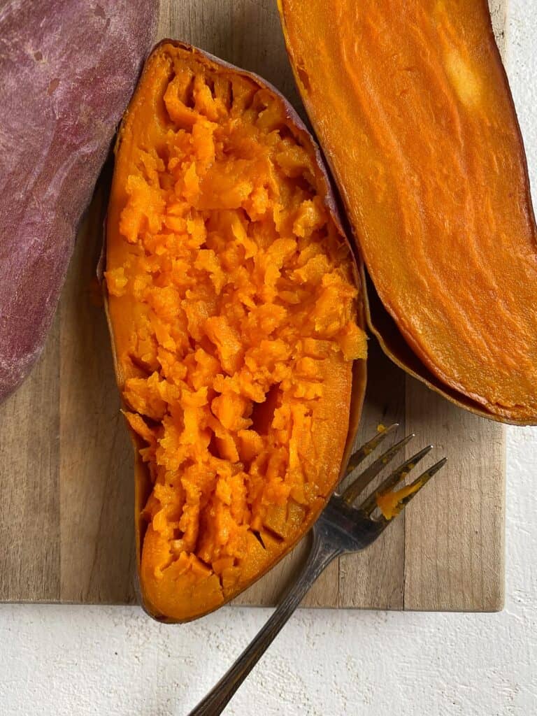sliced sweet potato on cuting board