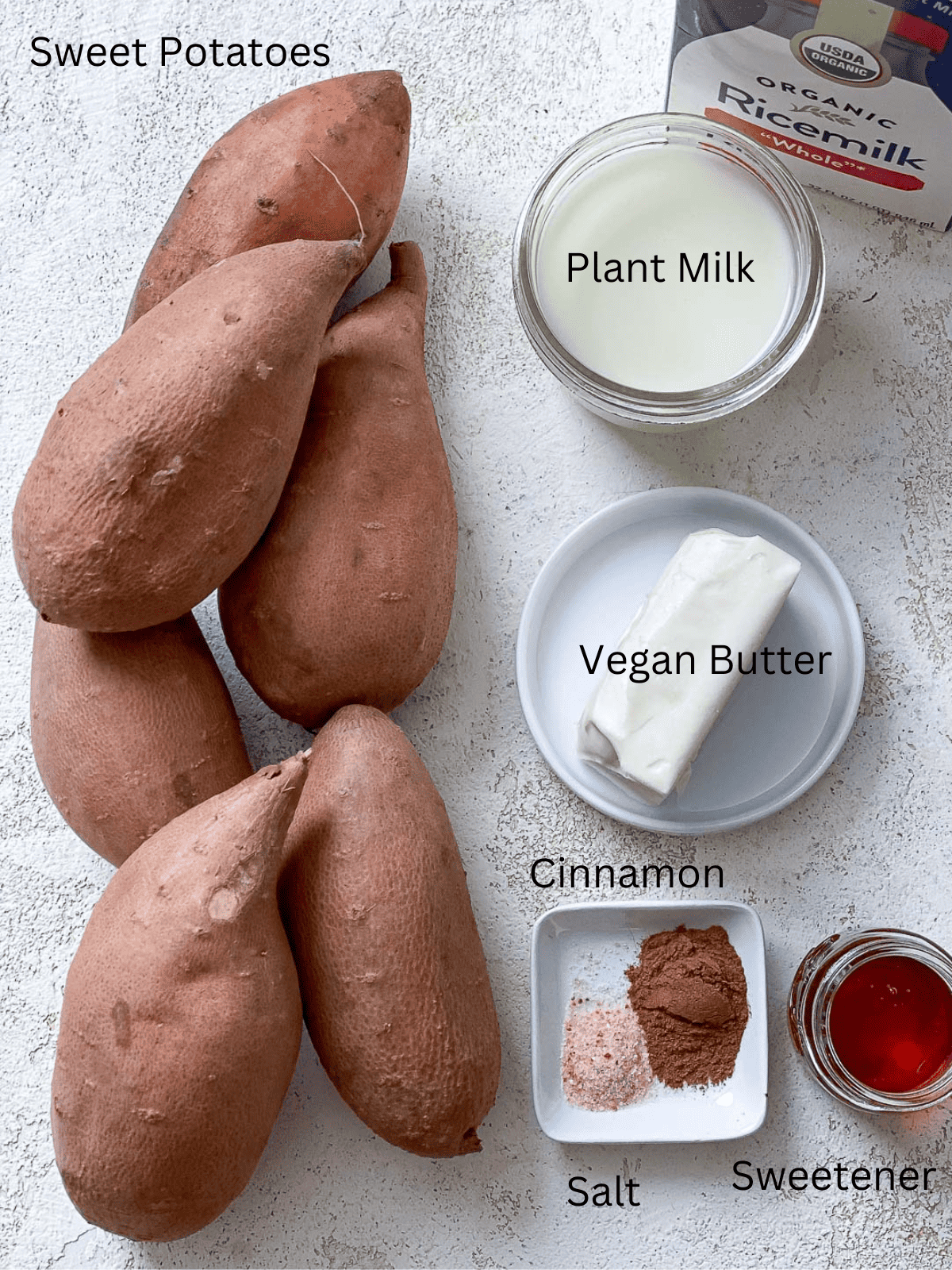 Ingredients for making mashed sweet potatoes.