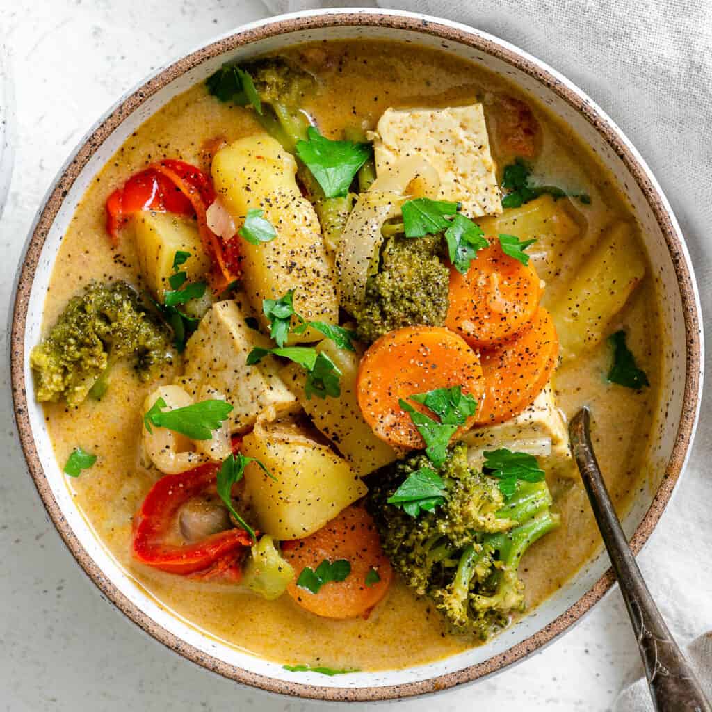 OnePot Tofu Yellow Curry PlantBased on a Budget