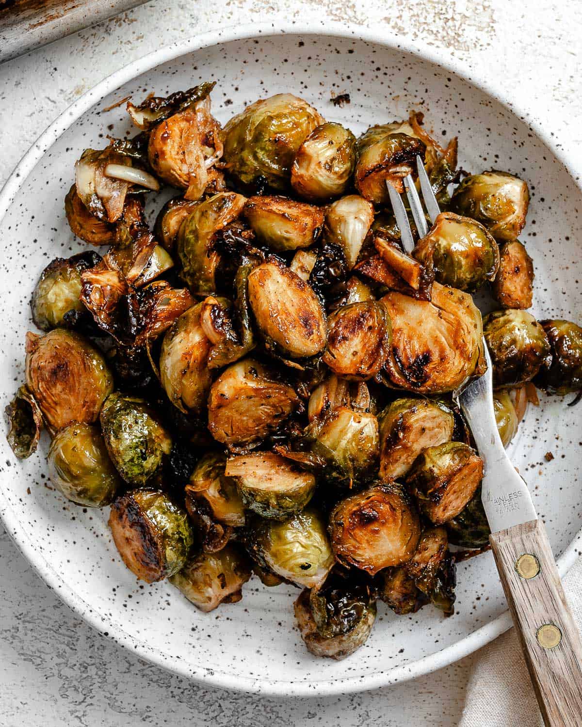 completed brussels sprouts on a plate