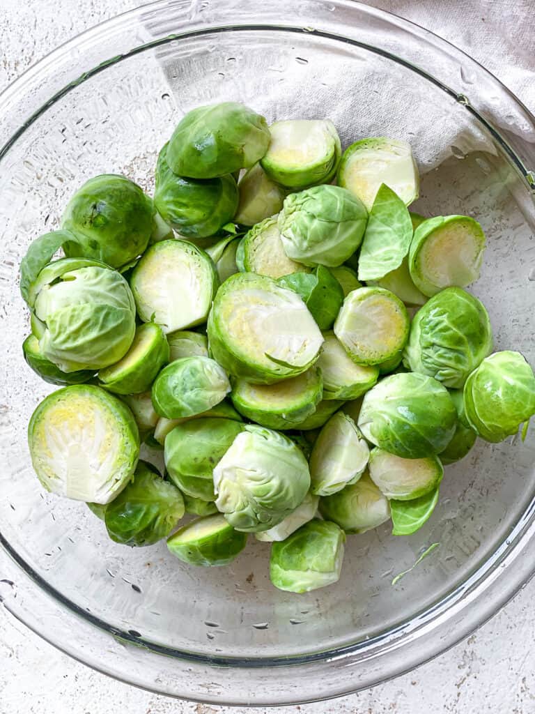 halved brussels sprouts in a bowl