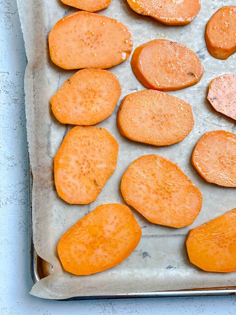 sweet potatoes on a baking tray