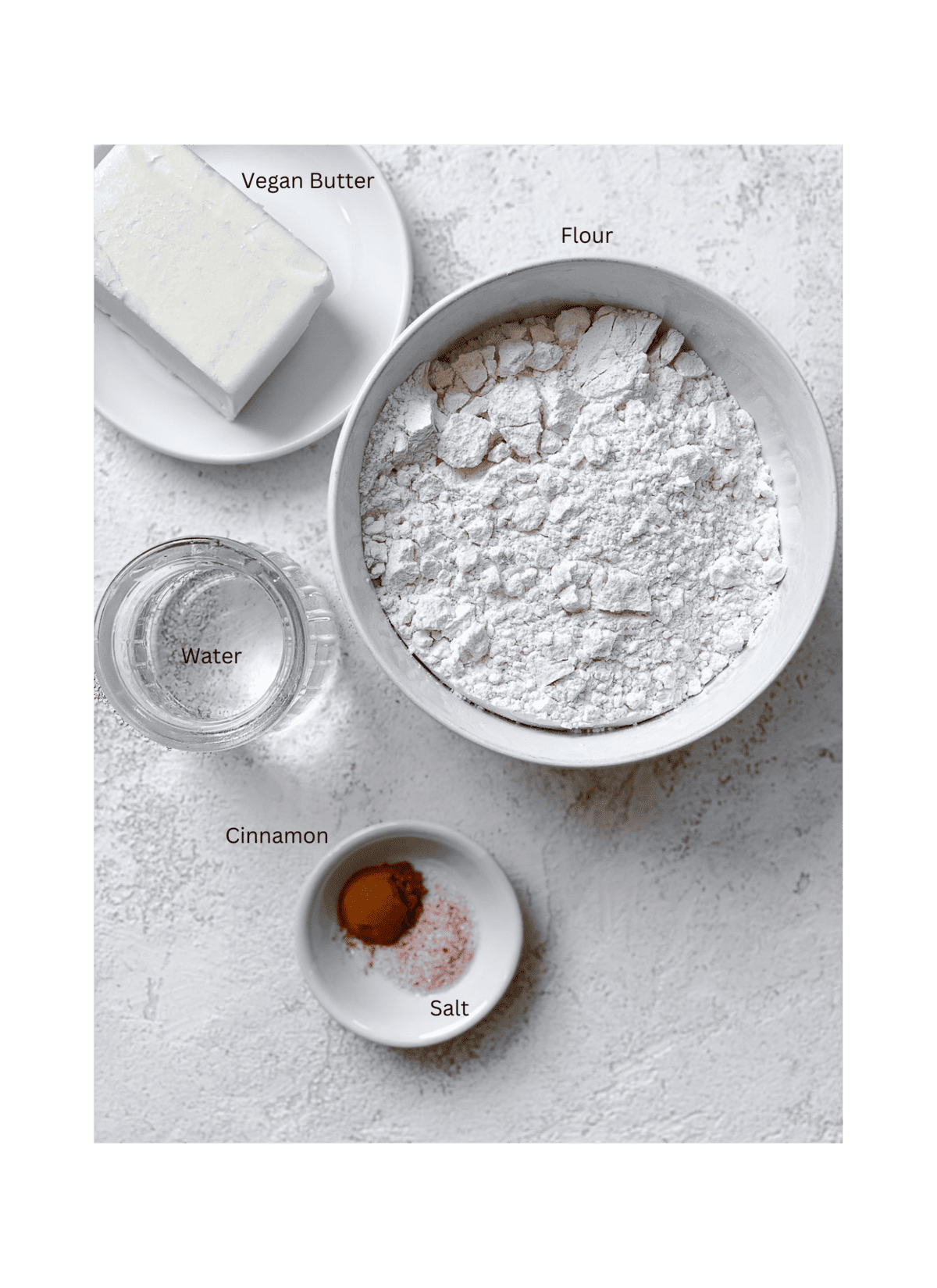 ingredients for 3-Ingredient Flaky Vegan Pie Crust measured a،nst a white surface