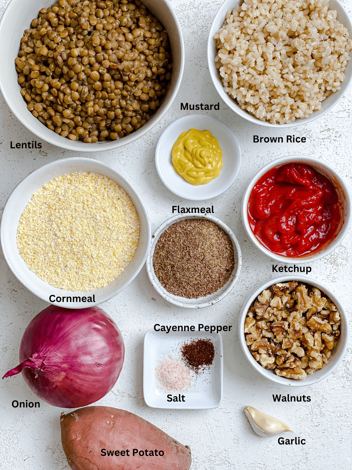 ingredients for The Best Vegan Lentil Burgers on a white surface