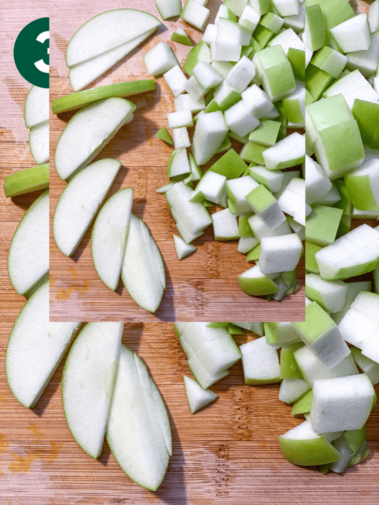 process s،t of dicing apples on cutting board