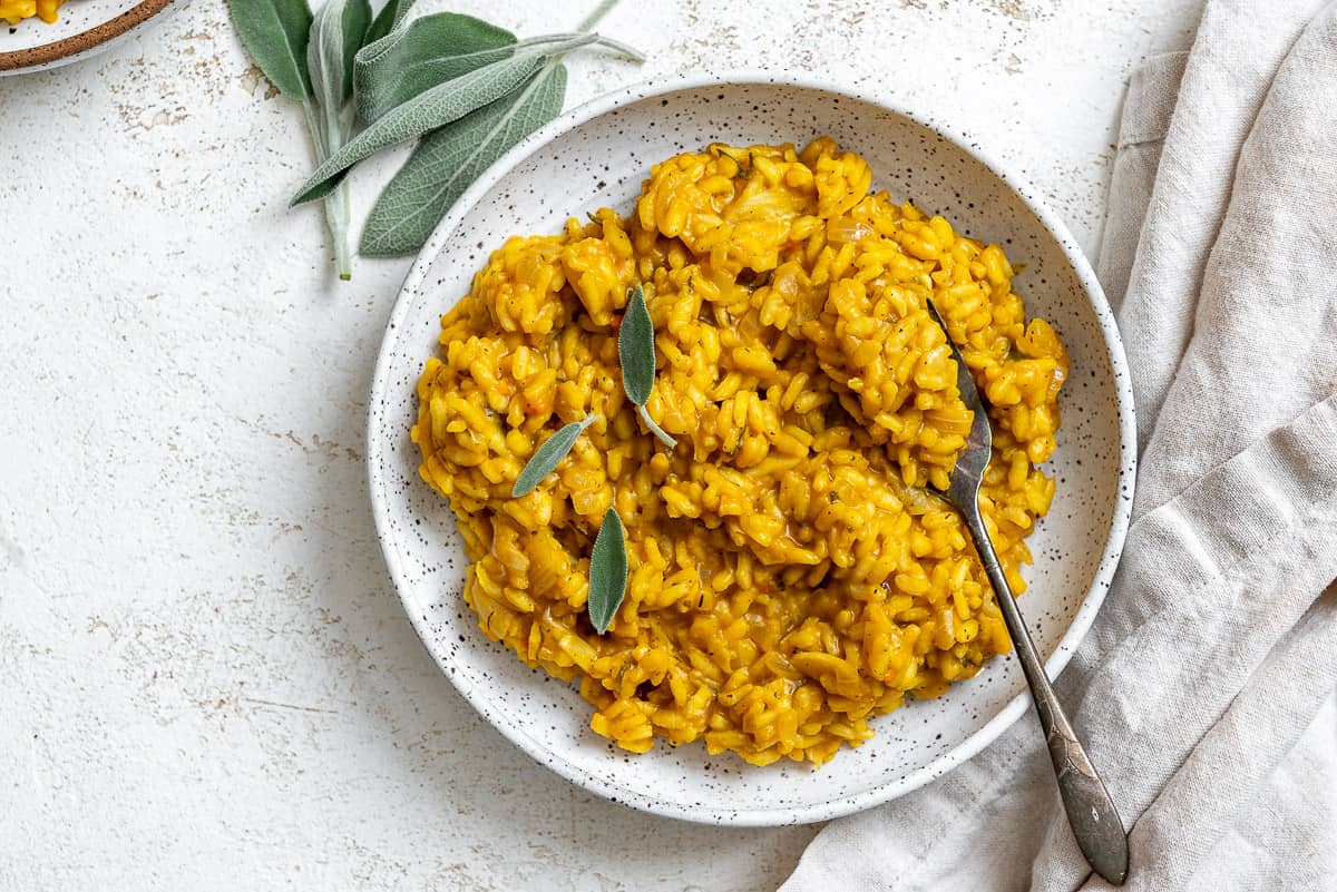 completed Creamy Pumpkin Risotto (Vegan) plated