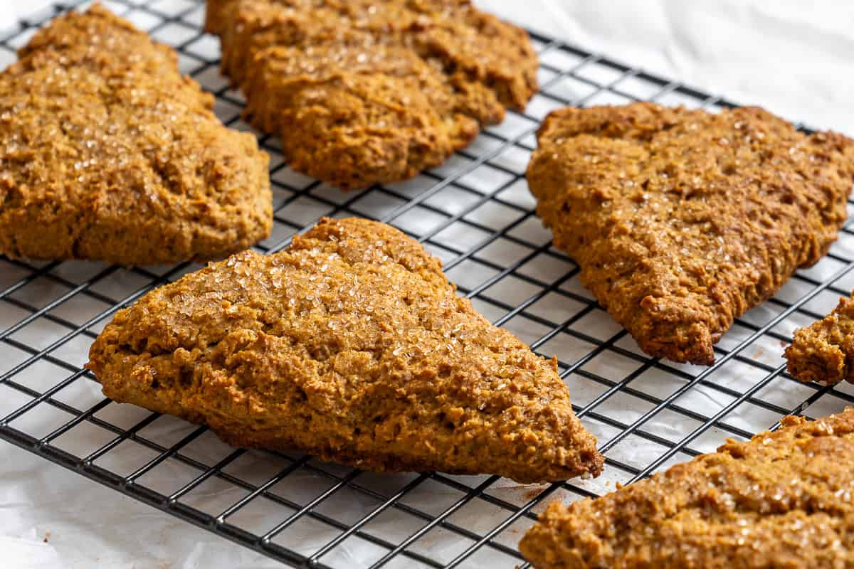 completed Vegan Pumpkin Scones on a cooling rack