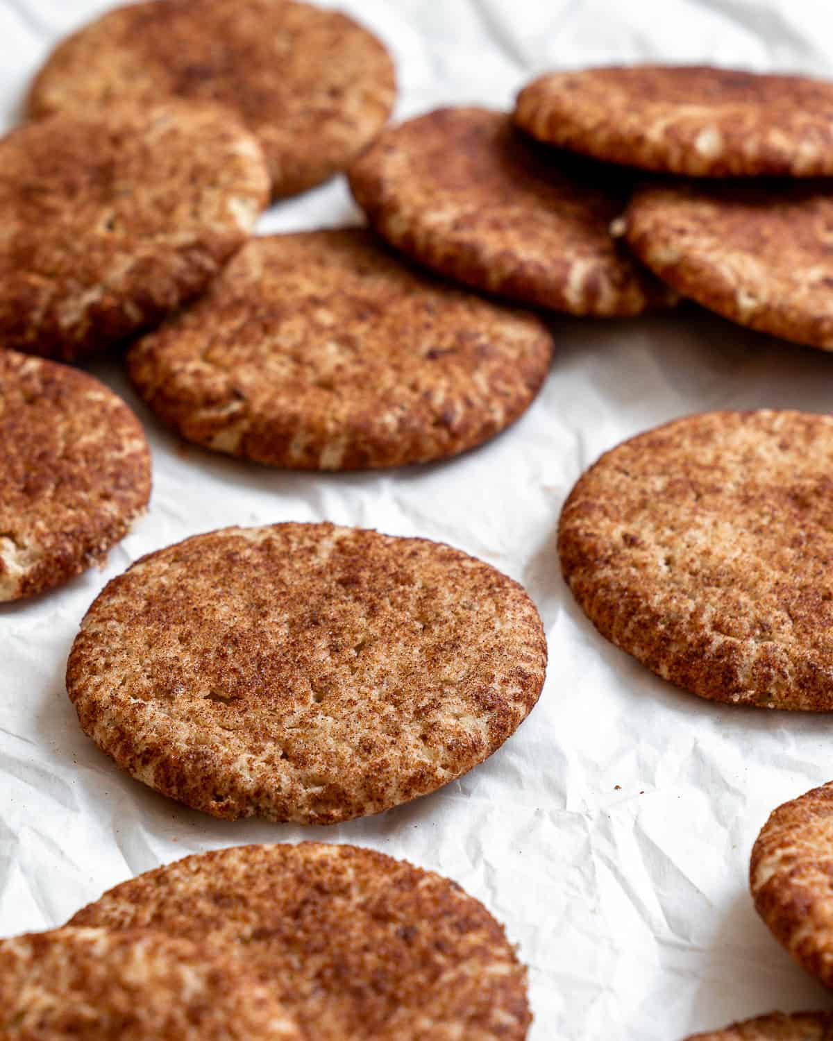 completed Easy Vegan Snickerdoodles on a white surface