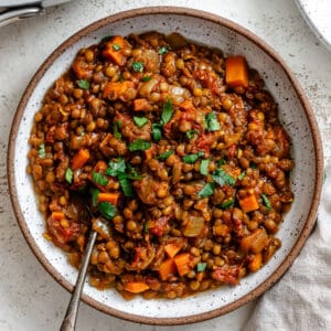completed Quick Curried Lentils [Stove, Crockpot, IP] plated