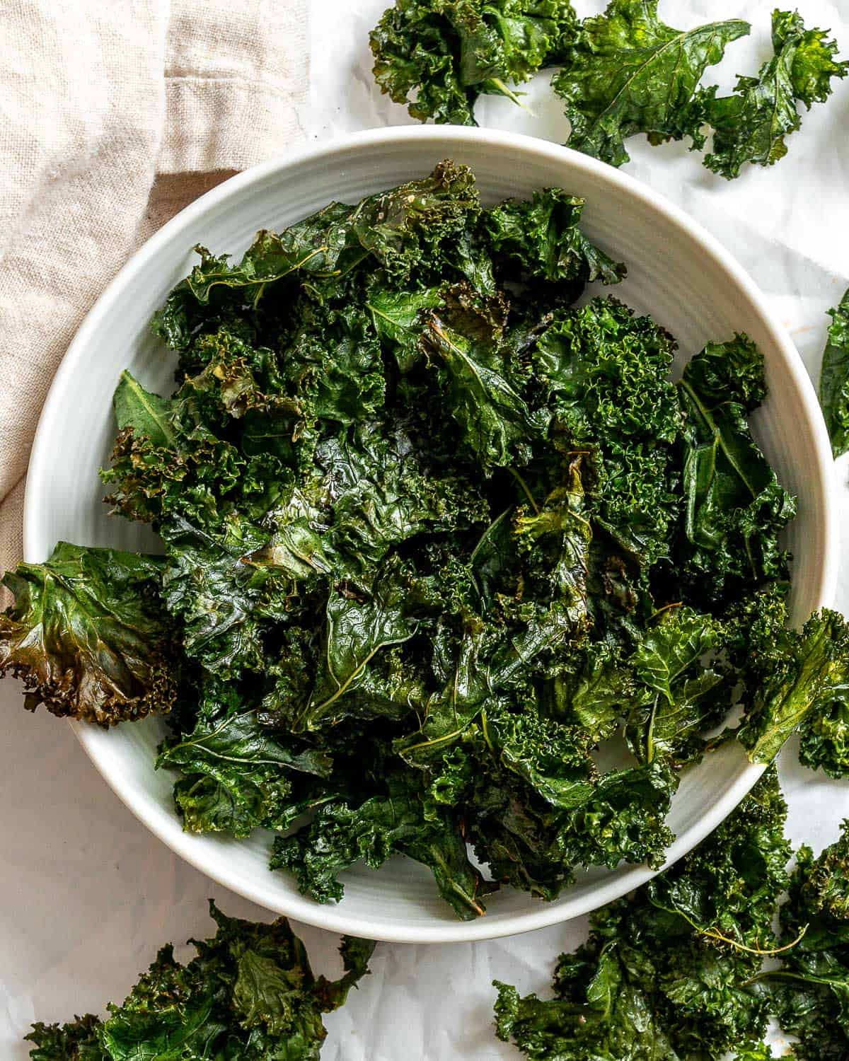 completed Crispy Baked Kale Chips in a bowl