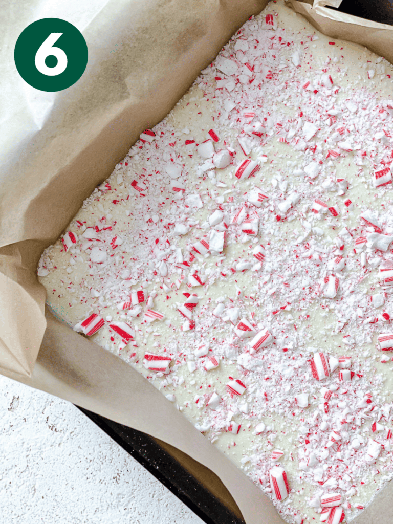 process s،t s،wing added crushed candy canes in a baking pan
