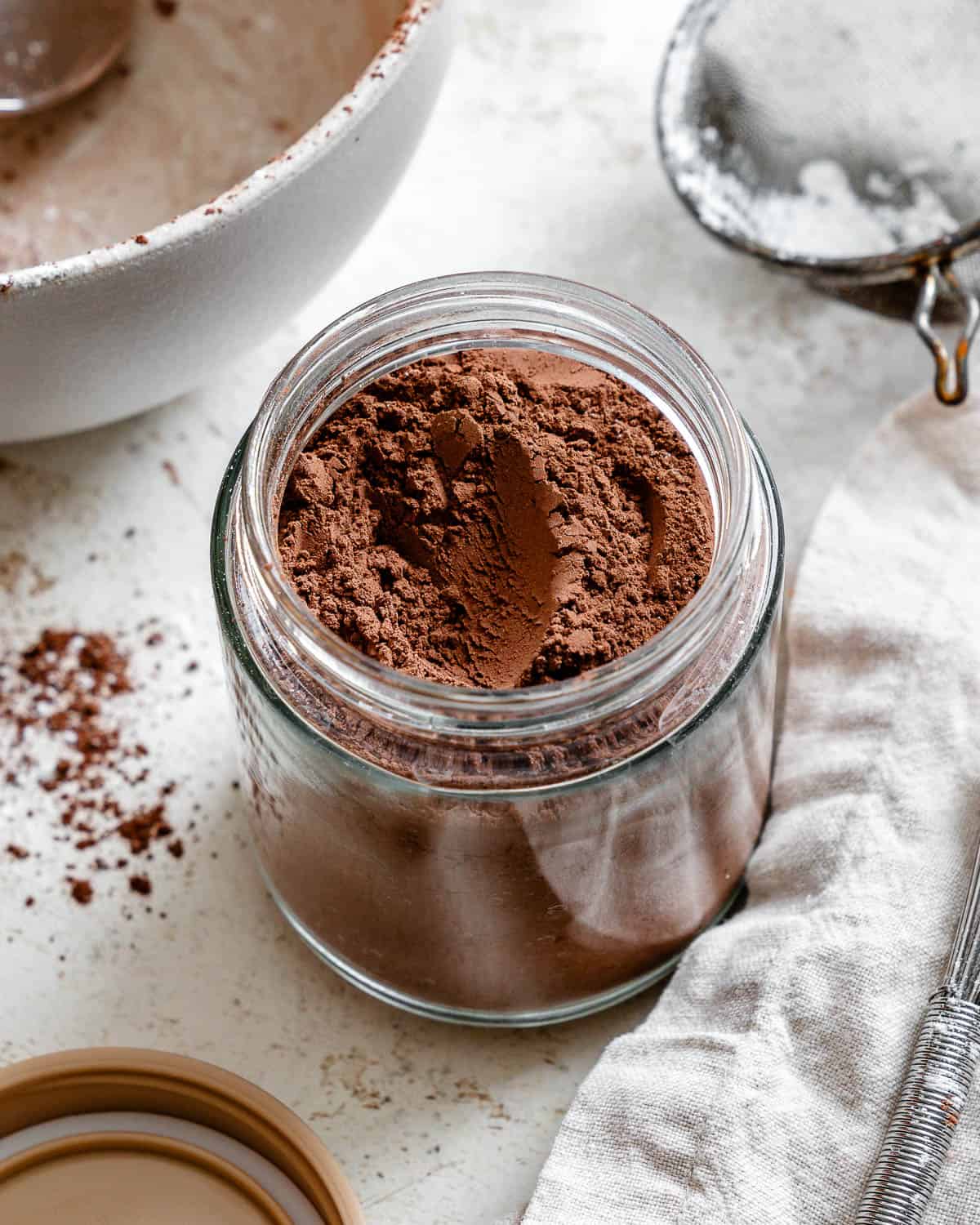 completed Homemade Vegan Hot Chocolate Mix on a white surface