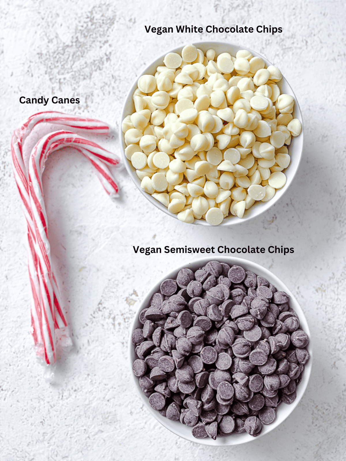 ingredients for Vegan Peppermint Bark on a white surface