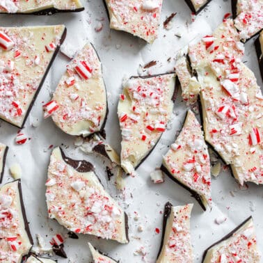 completed Vegan Peppermint Bark on whit surface