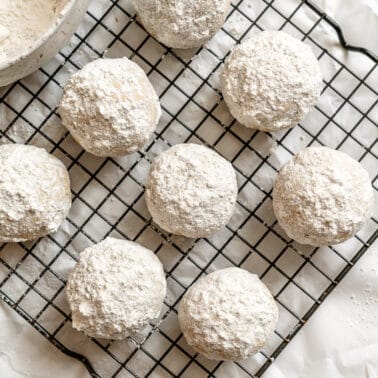 completed Easy Snowball Cookies [Various Flavors] on cooling rack