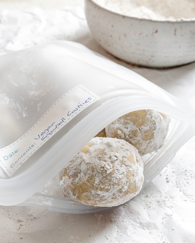 Easy Snowball Cookies [Various Flavors] in storage container