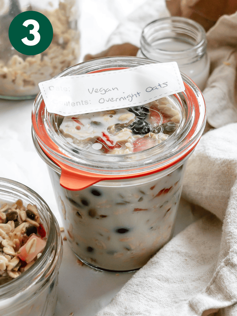 completed Vegan Overnight Oats [Multiple Ways] in a glass jar