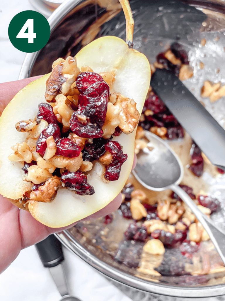process s،t s،wing addition of stuffed nuts and fruits on pear