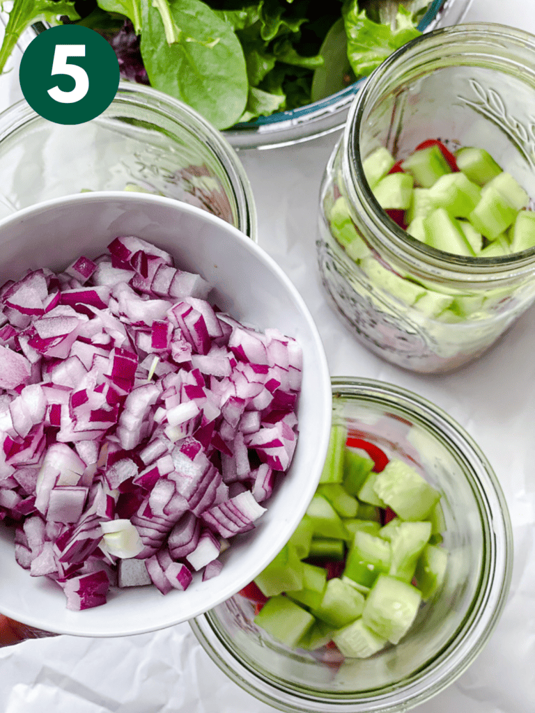 process s،t of adding onions to jars