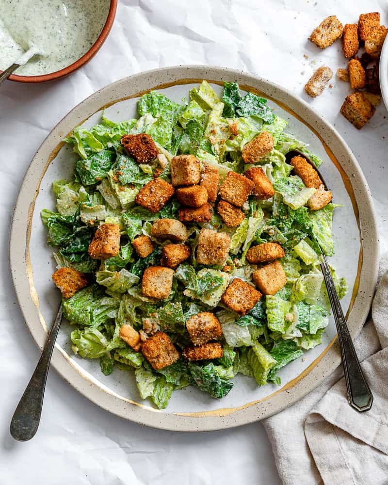 completed Vegan Caesar Salad plated