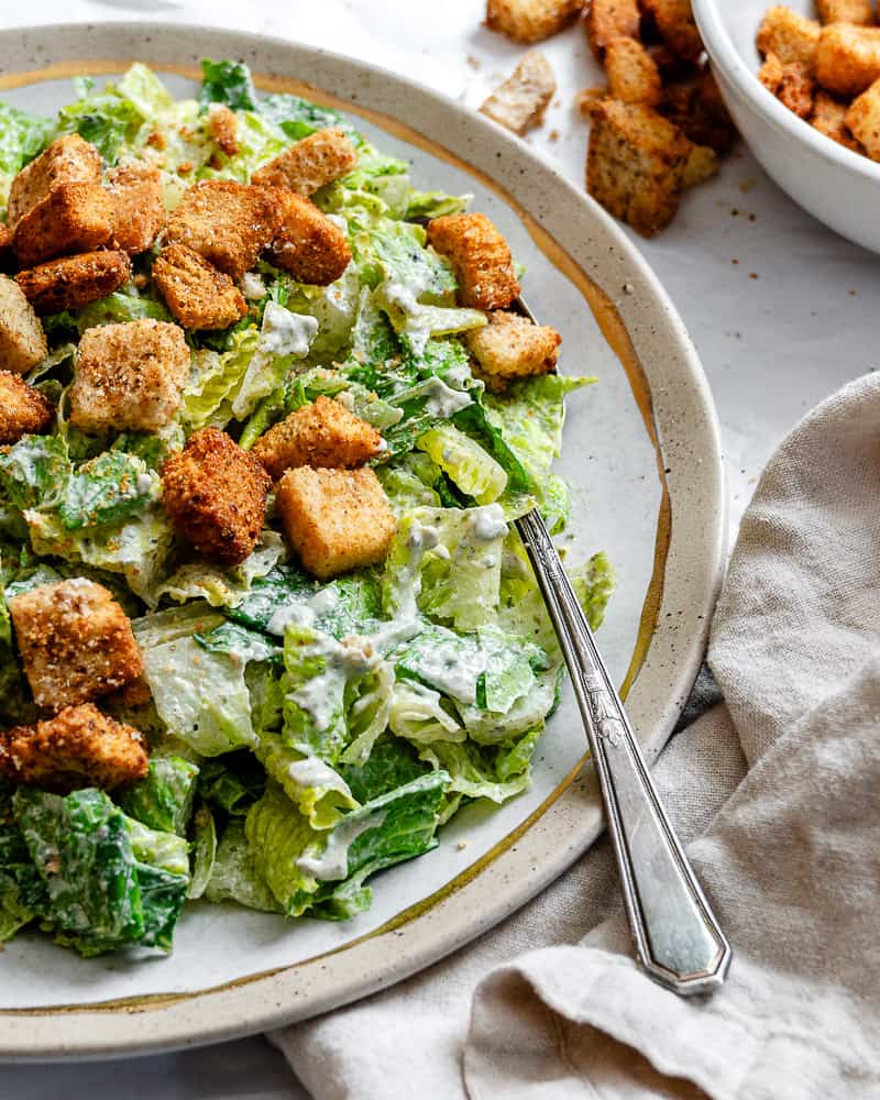 completed Vegan Caesar Salad plated