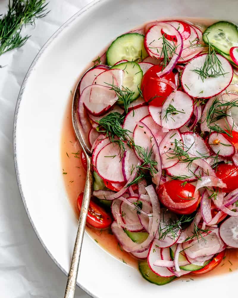 completed Cucumber Radish Salad in a bowl