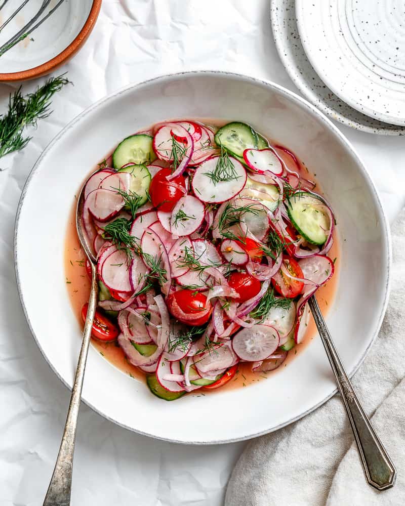 completed Cucumber Radish Salad in a bowl