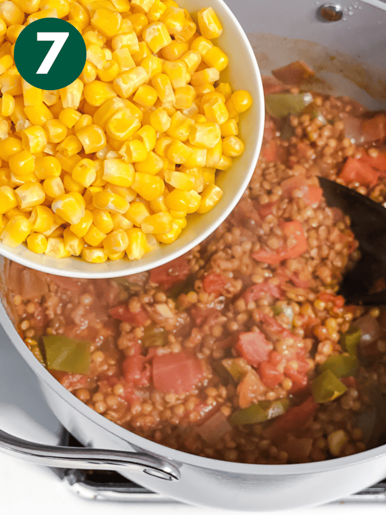 process shot showing corn being added to pot