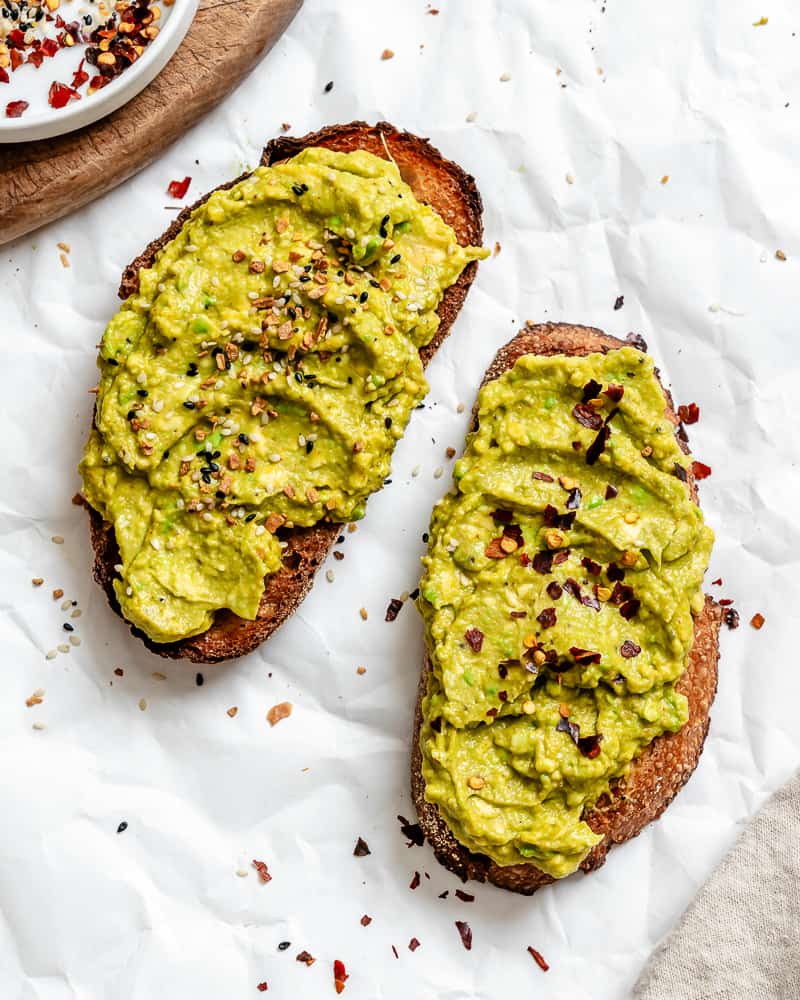 completed Best Vegan Avocado Toast on white surface 