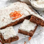 completed Vegan Carrot Cake on a white surface