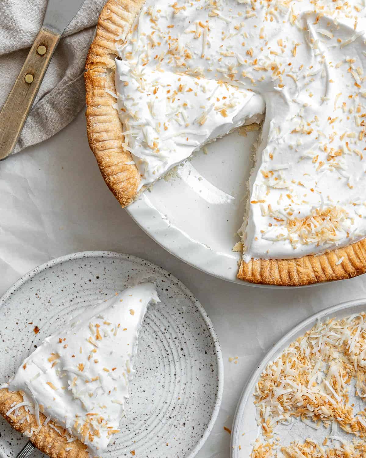 completed Vegan Coconut Cream Pie against a white background