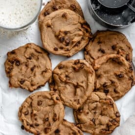 completed Chickpea Chocolate Chip Cookies on a white surface