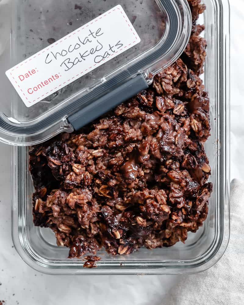 completed Chocolate Baked Oatmeal [Blended or Whole] in storage container