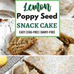 pinterest image with 3 images of a baked lemon poppy seed cake.