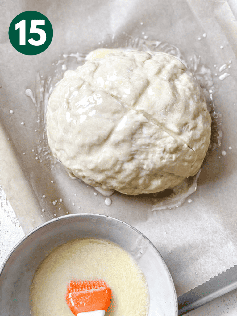 process shot showing dough alongside vegan butter mixture