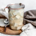 completed Tofu Feta Cheese in a jar