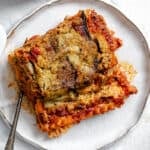 completed Vegan Eggplant Lasagna on plate