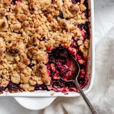 completed Easy Blackberry Crumble in baking dish